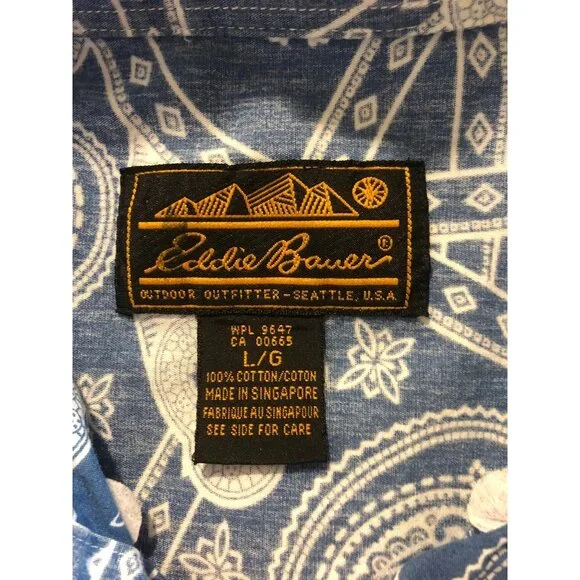 Eddie Bauer Blue Short Sleeve Button Up Shirt Paisley Print Men's Size Large - Picture 6 of 6
